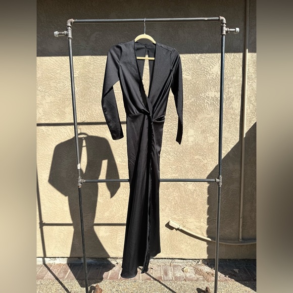 ASOS Plunging Satin Long Sleeve Dress w/ Button Detail - Picture 4 of 5